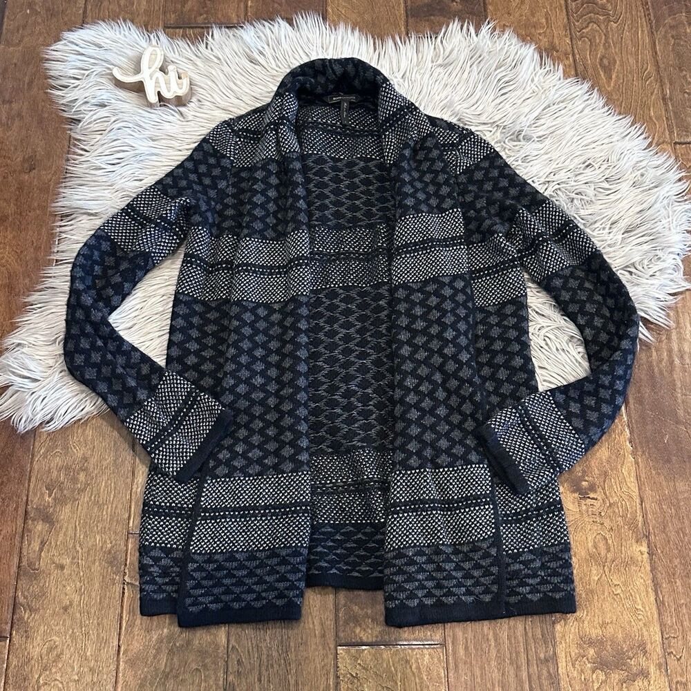 BCBGMAXAZRIA Shadia Textured Jacquard Sweater Coat Black Gray Size Small